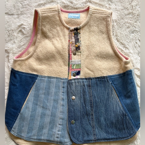 Patchwork Denim & Cream Vest with Pink Trim - Picture 7 of 10